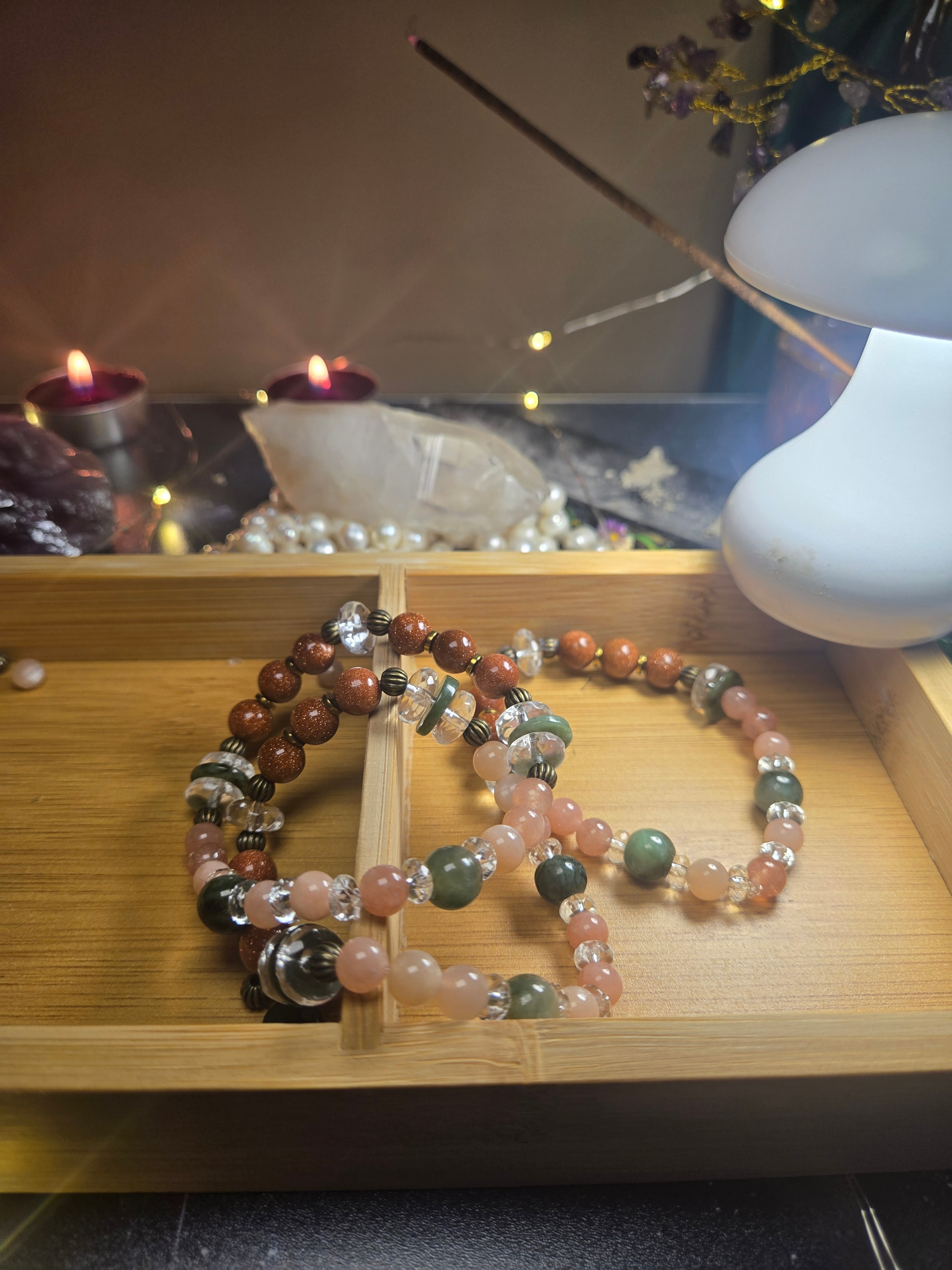 Crystal bracelets on display